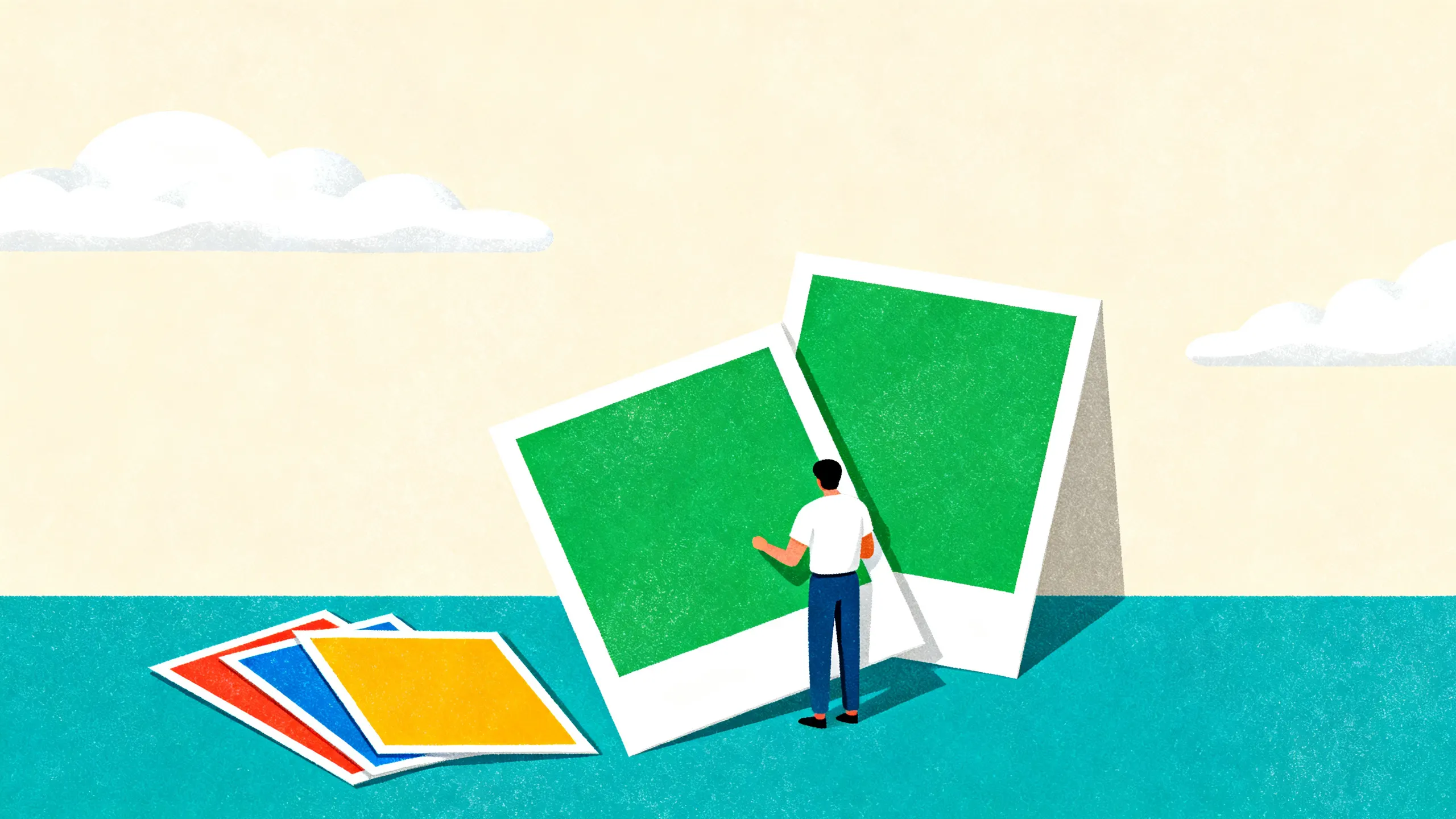 Person sorting green content cards for a Shopify UGC apps study